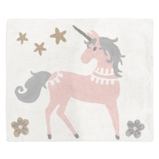 Sweet Jojo Designs Pink, Grey and Gold Unicorn Collection Accent Floor Rug (2.5' x 3')