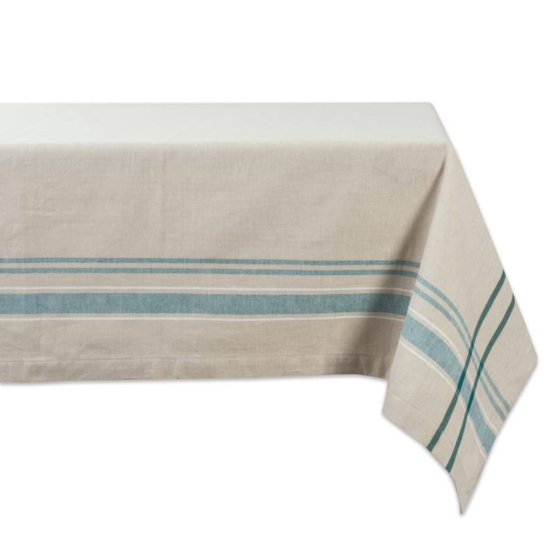 Design Imports French Stripe Cotton Kitchen Tablecloth - 60 x 84" - Teal Stripes