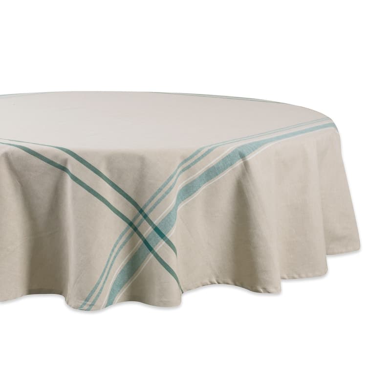 Design Imports French Stripe Cotton Kitchen Tablecloth - 70" round - Teal Stripes