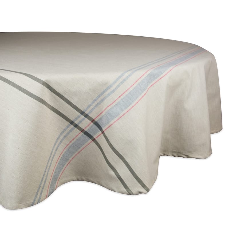 Design Imports French Stripe Cotton Kitchen Tablecloth - 70" round - Gray Stripes