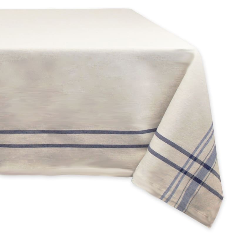 Design Imports French Stripe Cotton Kitchen Tablecloth - 60 x 104" - Nautical Blue Stripes