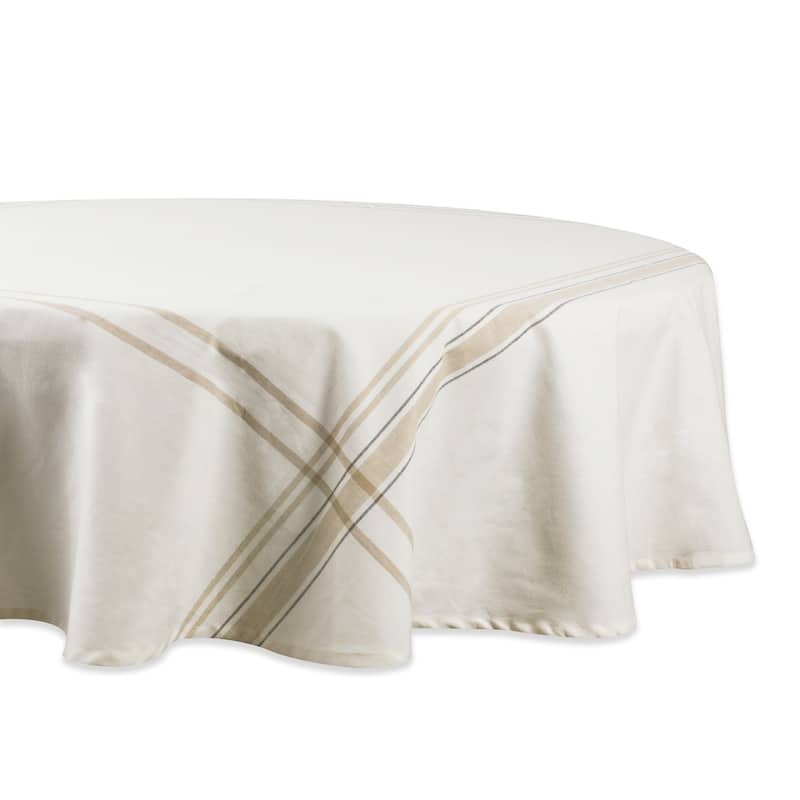 Design Imports French Stripe Cotton Kitchen Tablecloth - 70" round - White Chambray