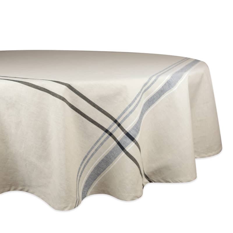 Design Imports French Stripe Cotton Kitchen Tablecloth - 70" round - Black Stripes