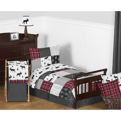 Sweet Jojo Designs Grey Black Red Woodland Plaid and Arrow Rustic Patch Collection Boy 5pc Toddler-size Comforter Set