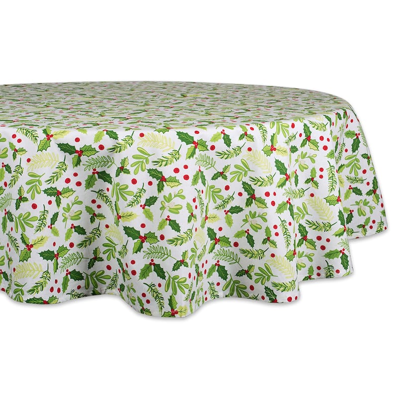 Design Imports Cozy Christmas Plaid Kitchen Tablecloth - 70" Round - Boughs of Holly