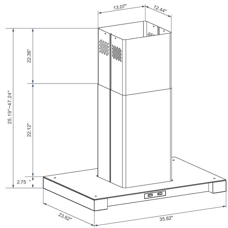 Winflo 36" Convertible Island Mount Stainless Steel Range Hood