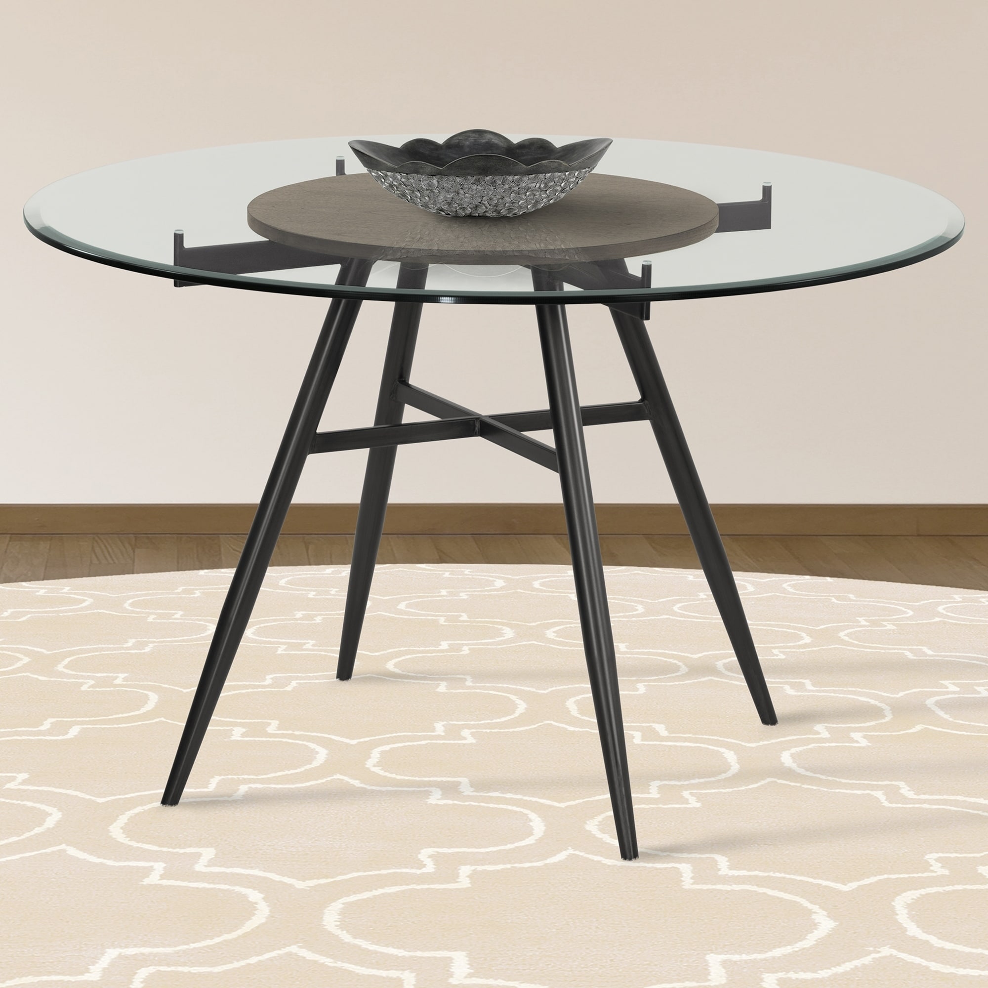 Armen Living Davis Contemporary Round Dining Table In Mineral Finish With Clear Tempered Glass Top Overstock 21219602