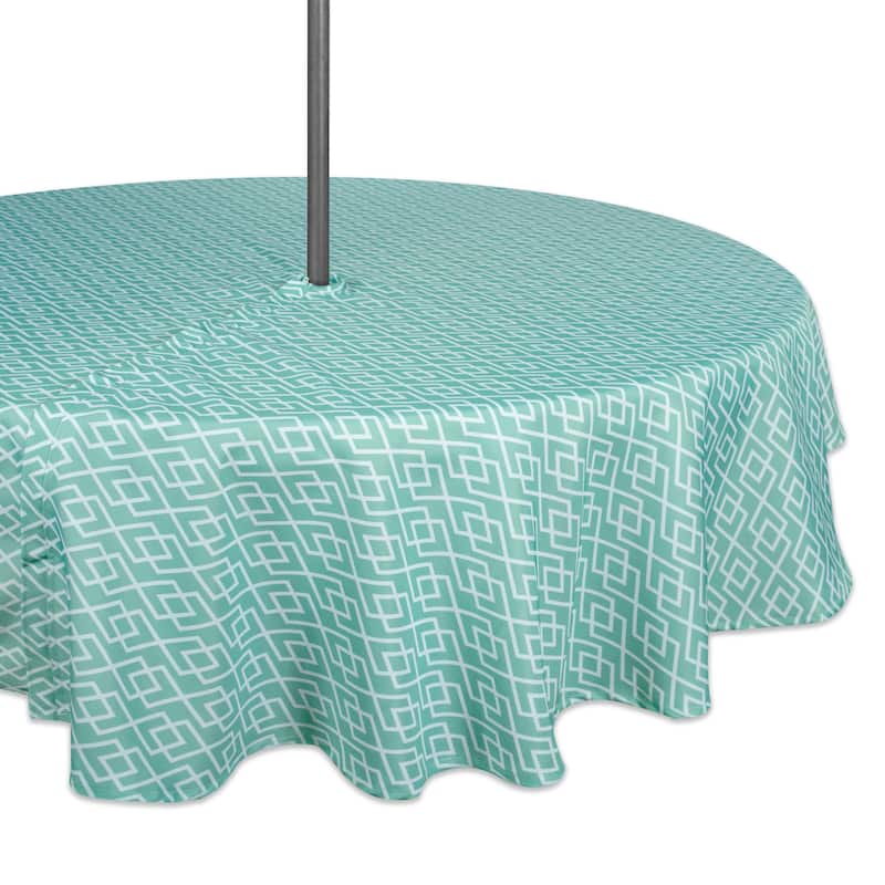 Design Imports Outdoor Tablecloth - Aqua Diamond - Geometric - Round - 60" Round w/ Zipper
