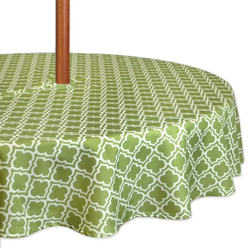 Design Imports Outdoor Tablecloth - Green Lattice - Oriental - Round - 60" Round w/ Zipper