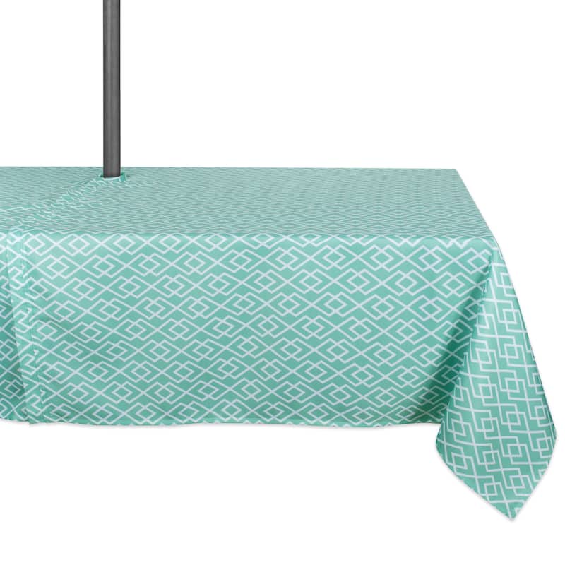 Design Imports Outdoor Tablecloth - Aqua Diamond - Geometric - Rectangle - 60x84" w/ Zipper