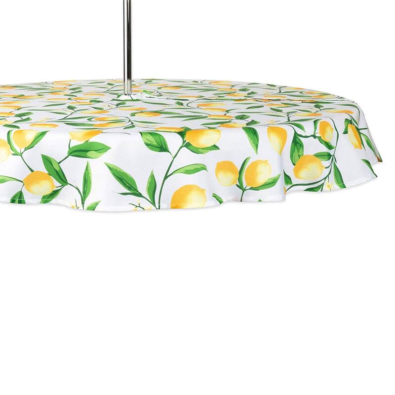 Design Imports Outdoor Tablecloth - Lemon Bliss - Stripe - Round - 60" Round w/ Zipper