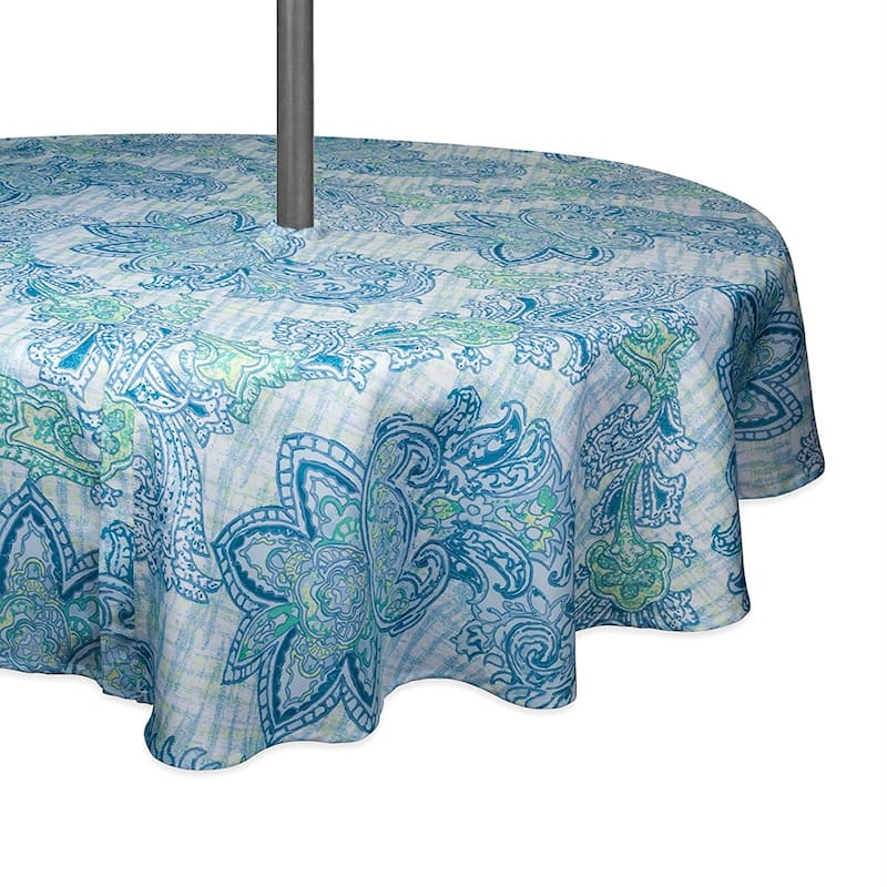 Design Imports Outdoor Tablecloth - Blue Watercolor - Stripe - Round - 60" Round w/ Zipper