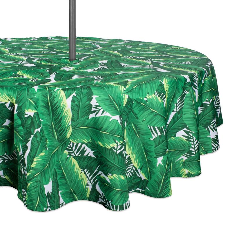 Design Imports Outdoor Tablecloth - Banana Leaf - Nature - Round - 60" Round w/ Zipper