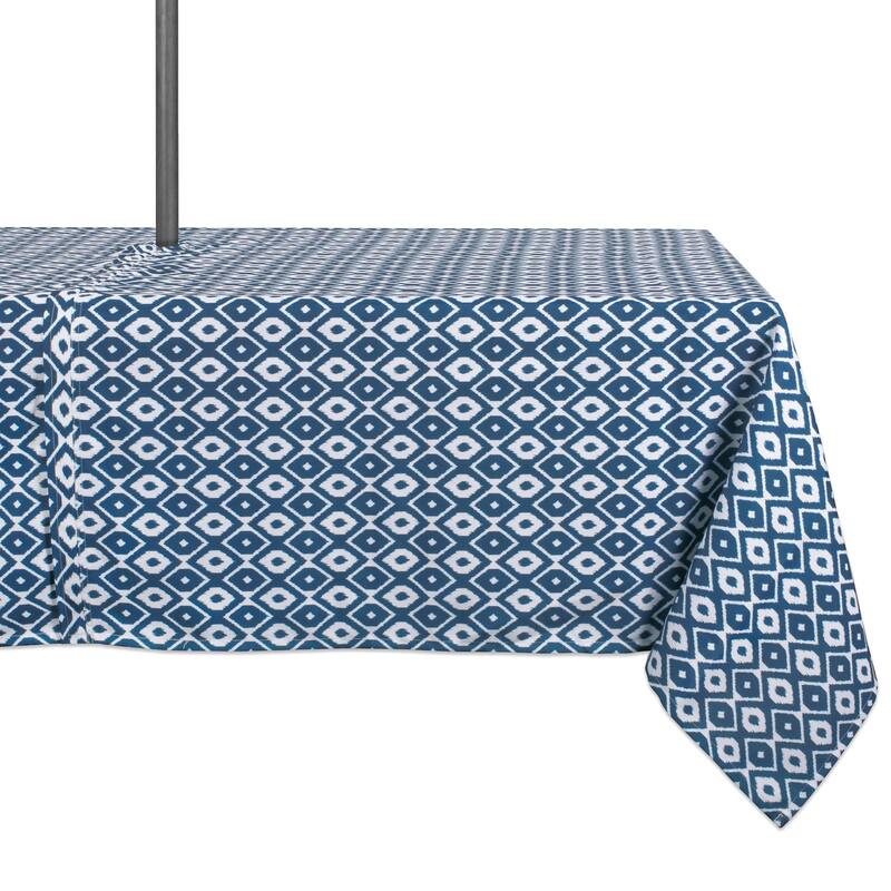 Design Imports Outdoor Tablecloth - Blue Ikat - Nautical - Rectangle - 60x84" w/ Zipper