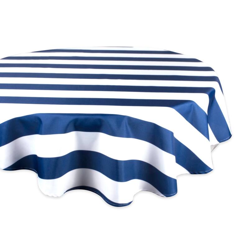 Design Imports Outdoor Tablecloth - Nautical Blue Cabana Stripe - Stripe - Round - 60" Round