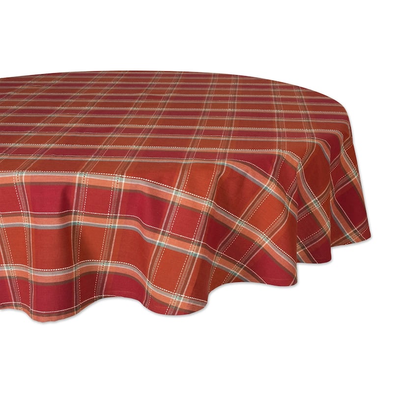 DII Holiday Plaid Kitchen Tablecloth - 70" Round - Autumn Spice Plaid