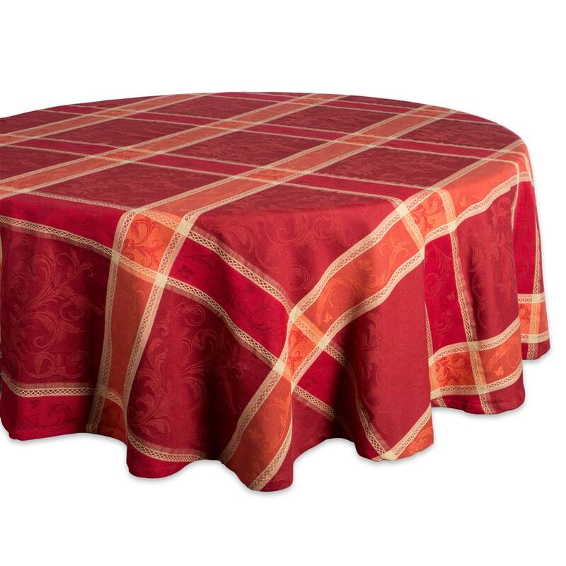 DII Holiday Plaid Kitchen Tablecloth - 70" Round - Harvest Wheat