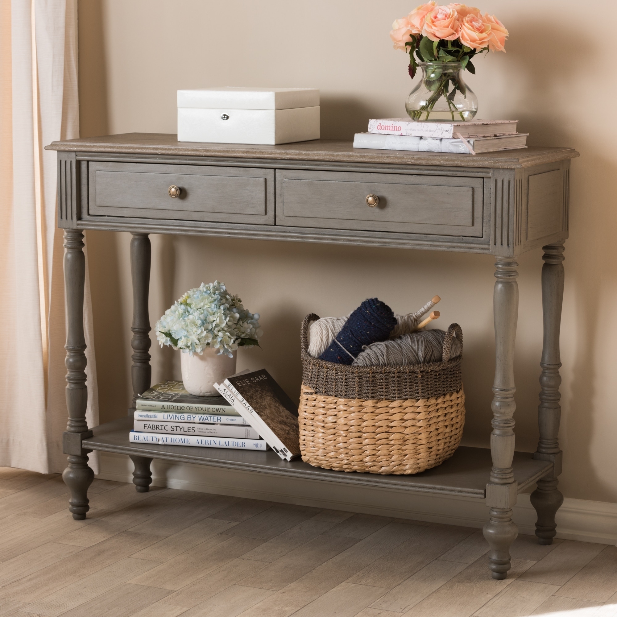 Country Cottage Brown 2-Drawer Console Table by Baxton Studio