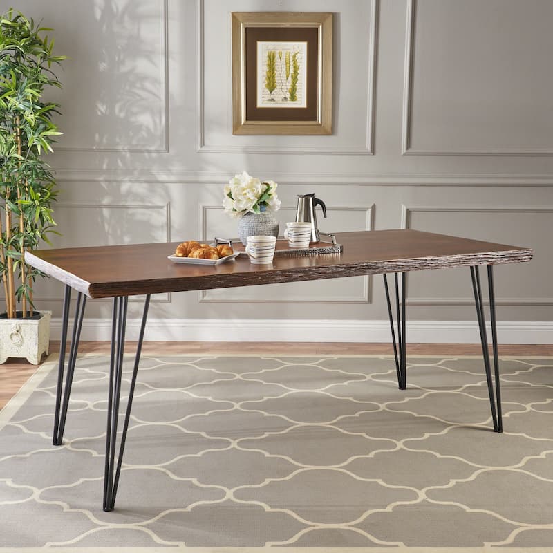 Chana Industrial Faux Live Edge Dining Table by Christopher Knight Home - natural + black - natural + black