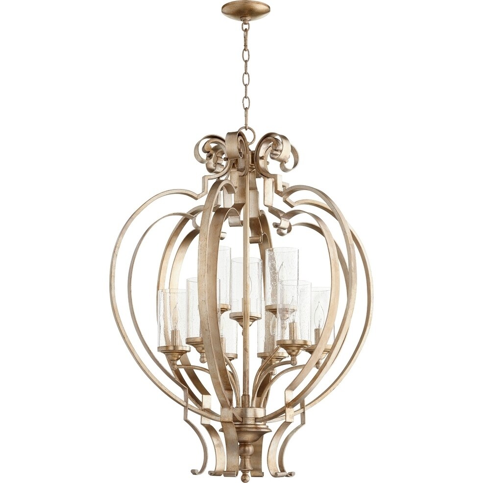Chalon Aged Silver Leaf and Clear Seeded 9-light Chandelier - Chandeliers For Bedrooms by Overstock.com