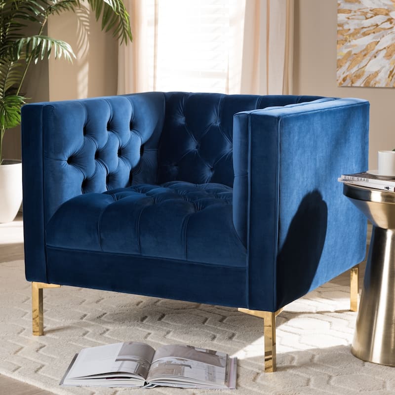 Glam Velvet and Gold Finished Lounge Chair
