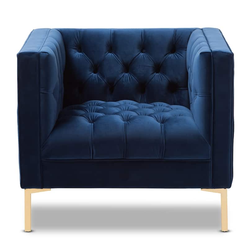 Glam Velvet and Gold Finished Lounge Chair