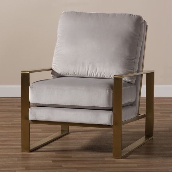 Glamour Grey Velvet and Gold Finished Lounge Chair by Baxton