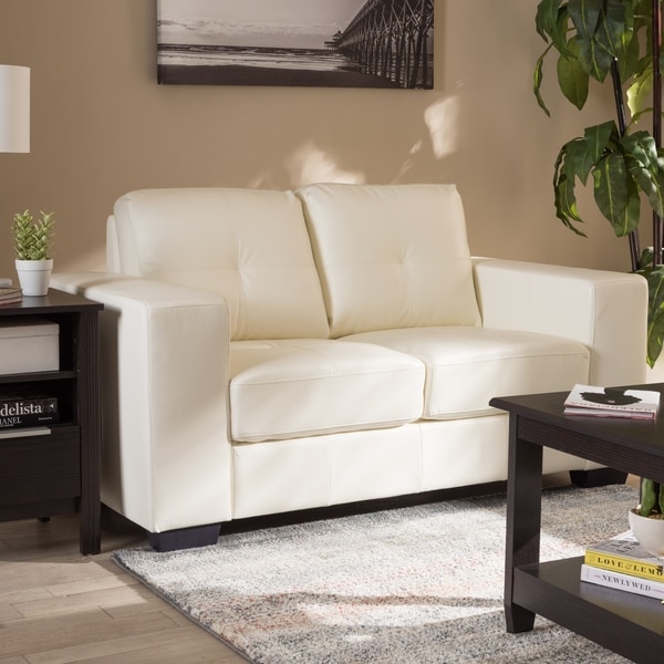 Contemporary White Faux Leather Loveseat by Baxton Studio Bed