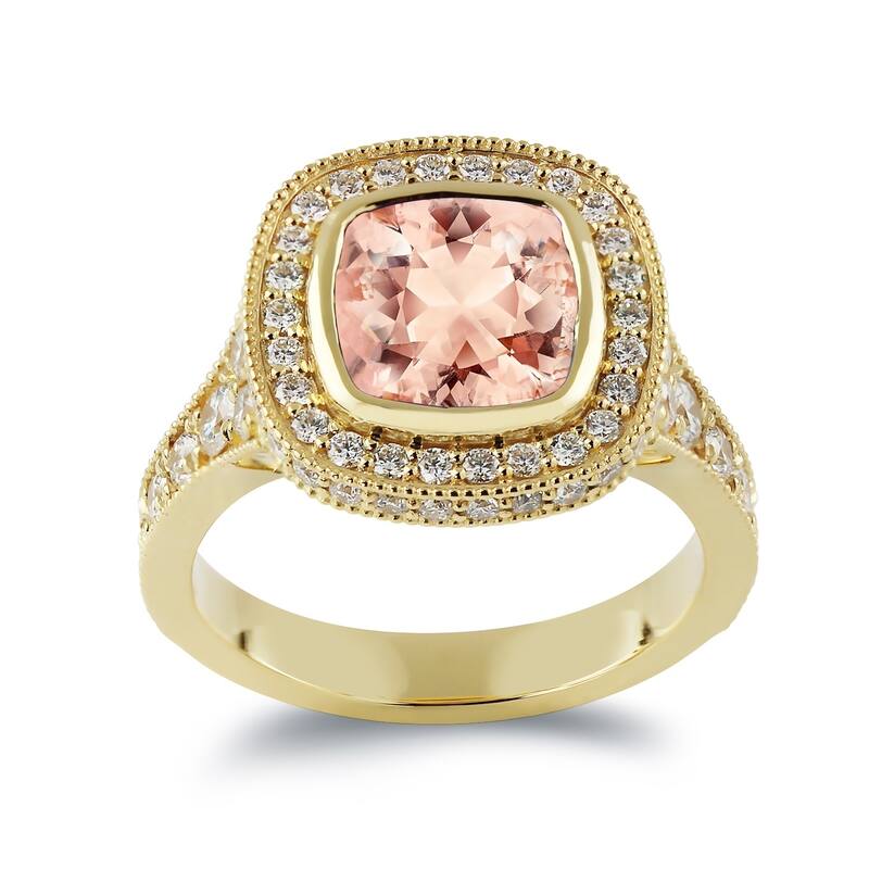 Auriya Vintage 3 1/2ct Cushion-Cut Morganite and 1 3/8ctw Halo Diamond Engagement Ring 14k Gold - 5 - Yellow