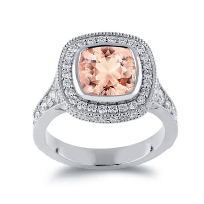Auriya Vintage 3 1/2ct Cushion-Cut Morganite and 1 3/8ctw Halo Diamond Engagement Ring 14k Gold