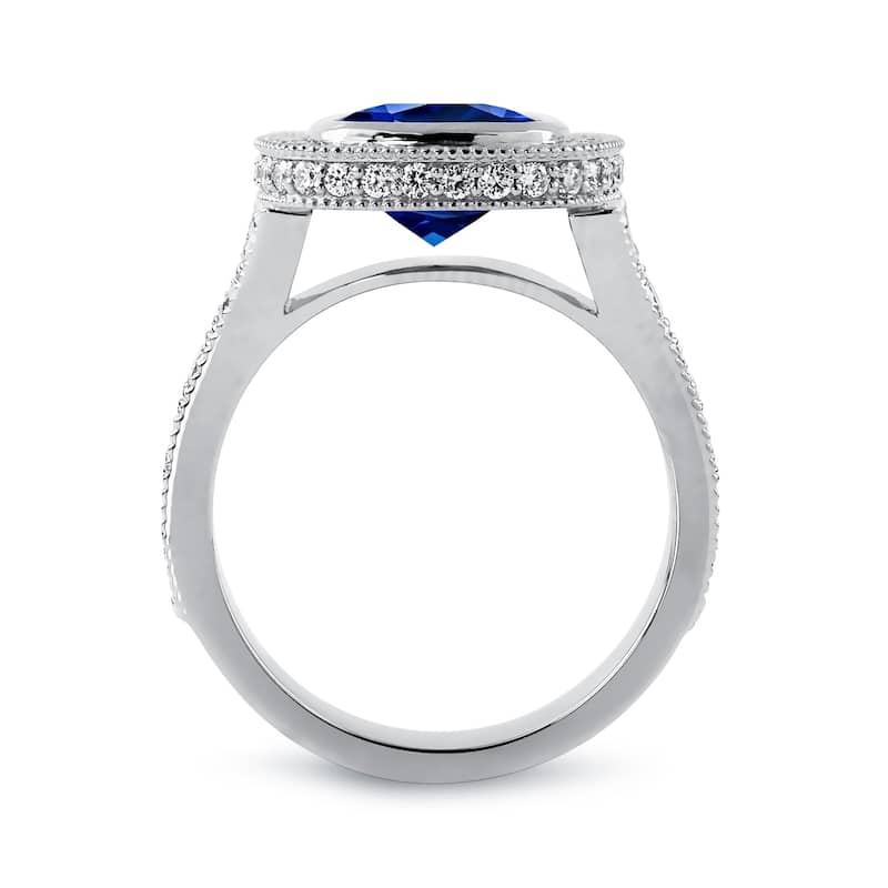 Auriya 14k Gold 3 1/2ct Vintage Cushion-cut Sapphire Halo Diamond Engagement Ring 1 3/8ctw (H-I, SI1-SI2)