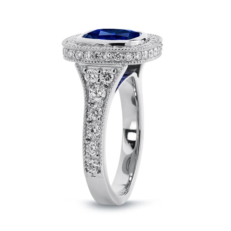 Auriya 14k Gold 3 1/2ct Vintage Cushion-cut Sapphire Halo Diamond Engagement Ring 1 3/8ctw (H-I, SI1-SI2)