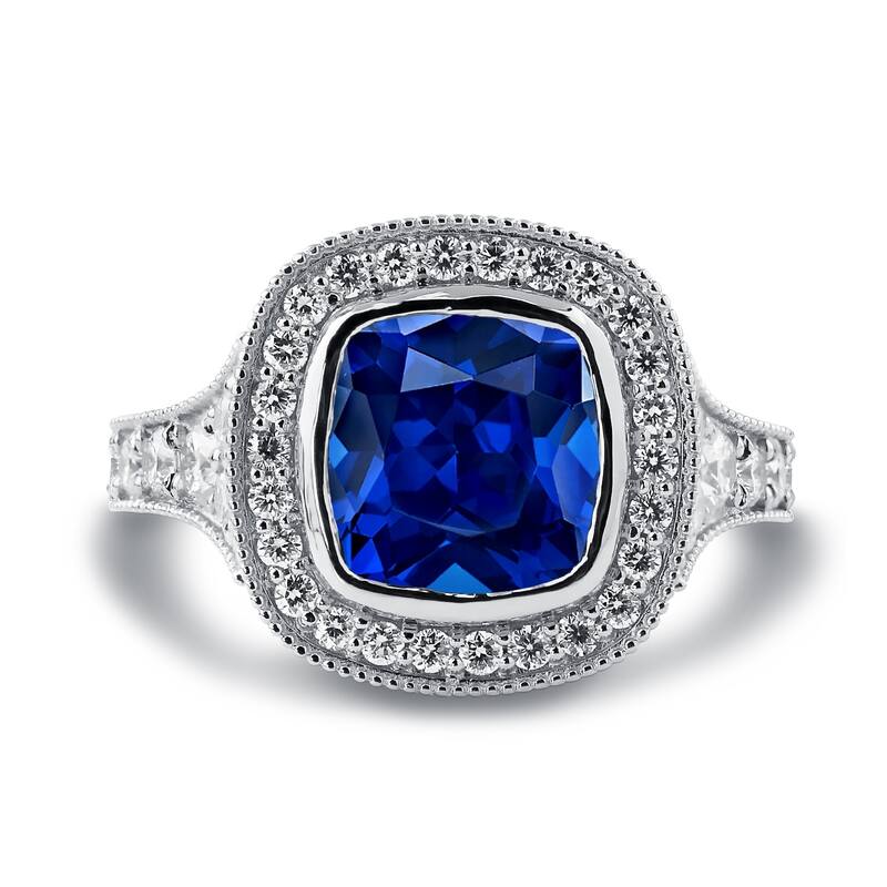 Auriya 14k Gold 3 1/2ct Vintage Cushion-cut Sapphire Halo Diamond Engagement Ring 1 3/8ctw (H-I, SI1-SI2)