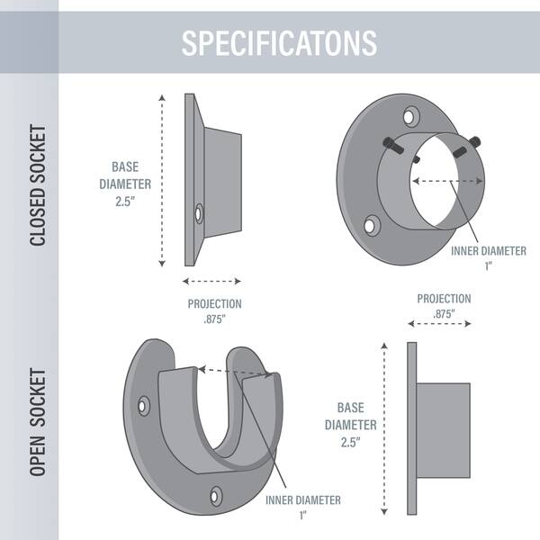 Shop Instyledesign Heavy Duty Wall Mount 1 Closet Pole Rod Socket