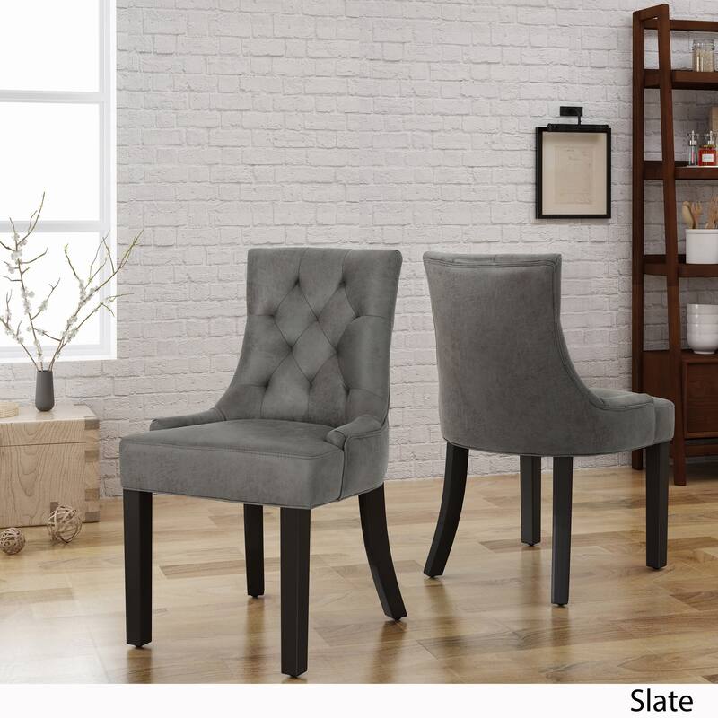 Hayden Traditional Microfiber Dining Chairs (Set of 2) by Christopher Knight Home - slate + dark brown