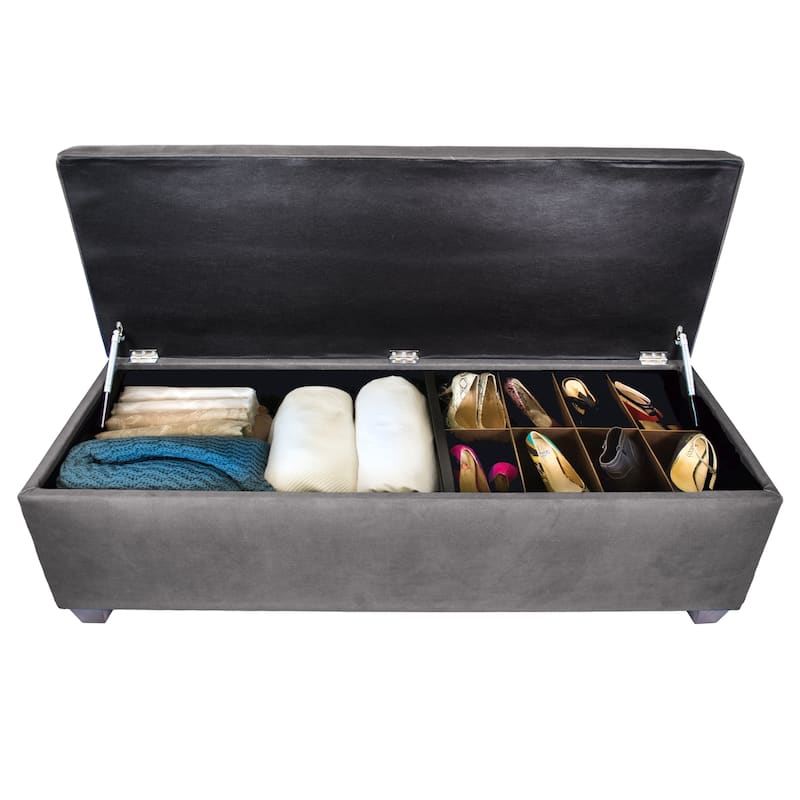 SOLE SECRET DUO 10 Button Linen & Shoe Storage Bench - OBSESSION - Grey