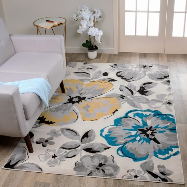Modern Floral Circles Cream Area Rug - 3'1" x 5'