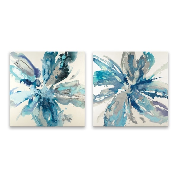 "Flower Explosion" Hand Embellished Canvas - Set of 2, 14W x 14H x 1.25D each - Multi-color