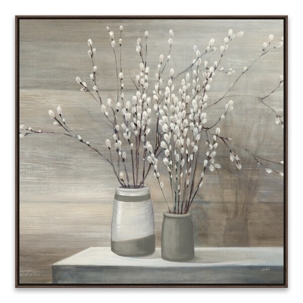 "Pussywillow Still Life Gray Pots" Framed Printed Canvas - 27.875W x 27.875H x 2D - Multi-color
