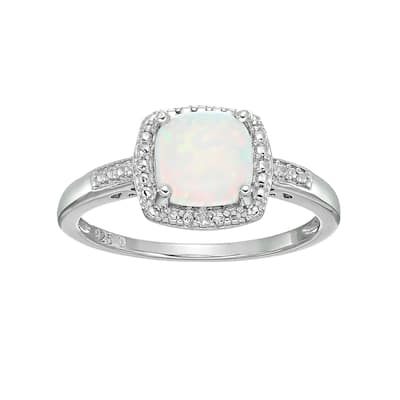 Sterling Silver Cushion Created Opal & Diamond Ring