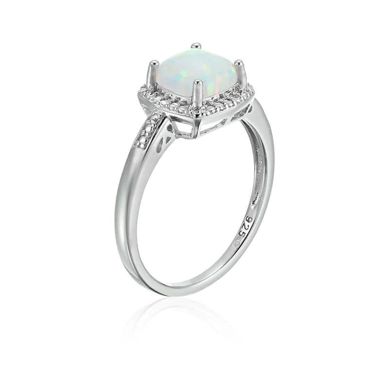 Sterling Silver Cushion Created Opal & Diamond Ring