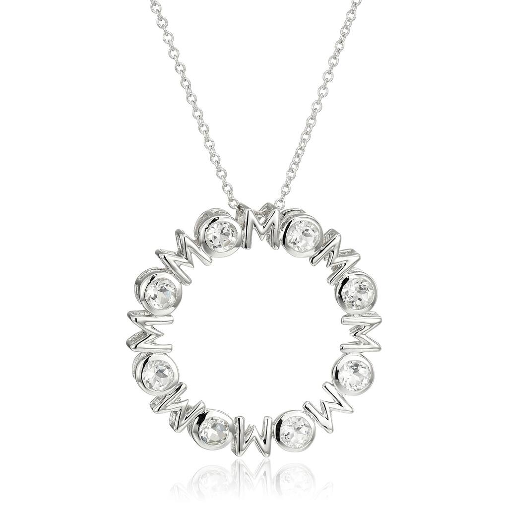 Sterling Silver Multi Mom Pendant Necklace, 18" - White