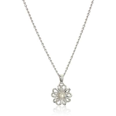 Sterling Silver White Topaz Flower Pendant Necklace, 18"