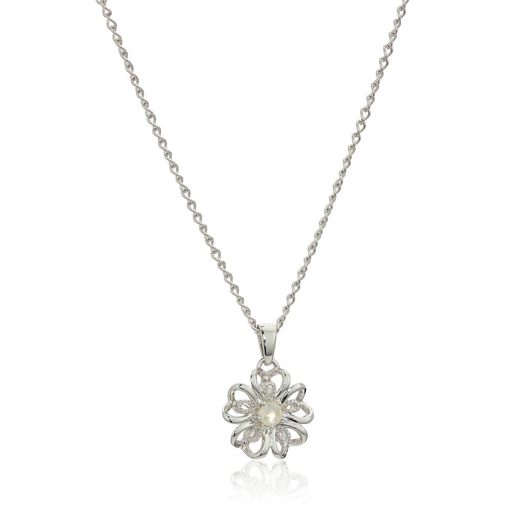 Sterling Silver White Topaz Flower Pendant Necklace, 18"