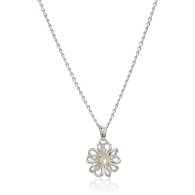 Sterling Silver White Topaz Flower Pendant Necklace, 18"