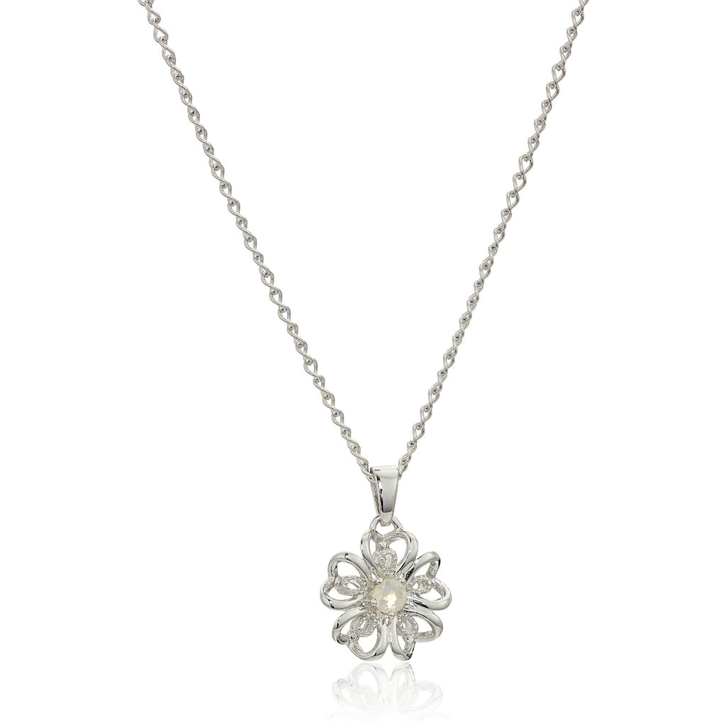 Sterling Silver White Topaz Flower Pendant Necklace, 18"