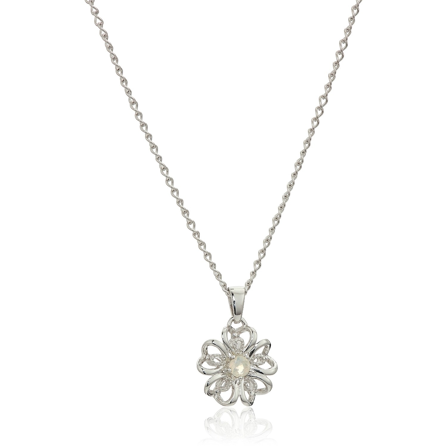 Sterling Silver White Topaz Flower Pendant Necklace, 18"
