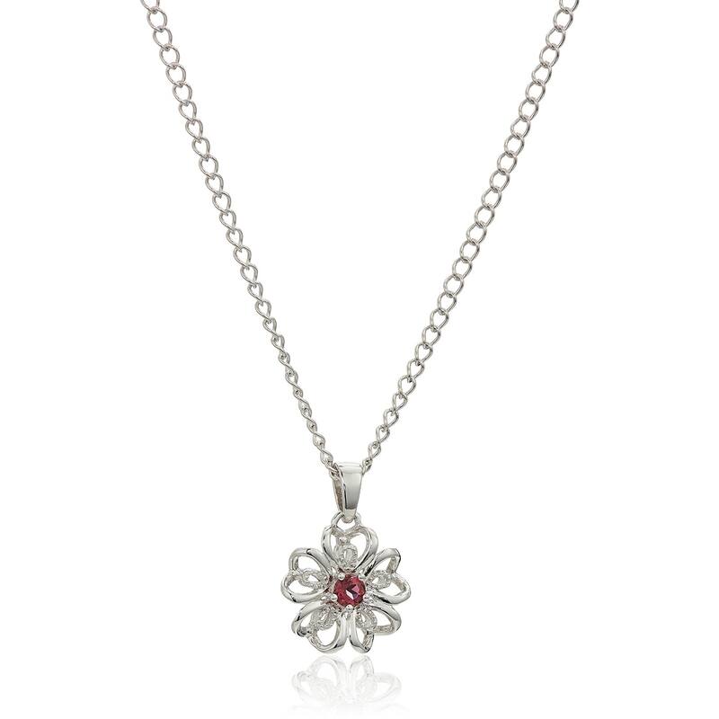 Sterling Silver Rhodolite Black Flower Pendant Necklace, 18"
