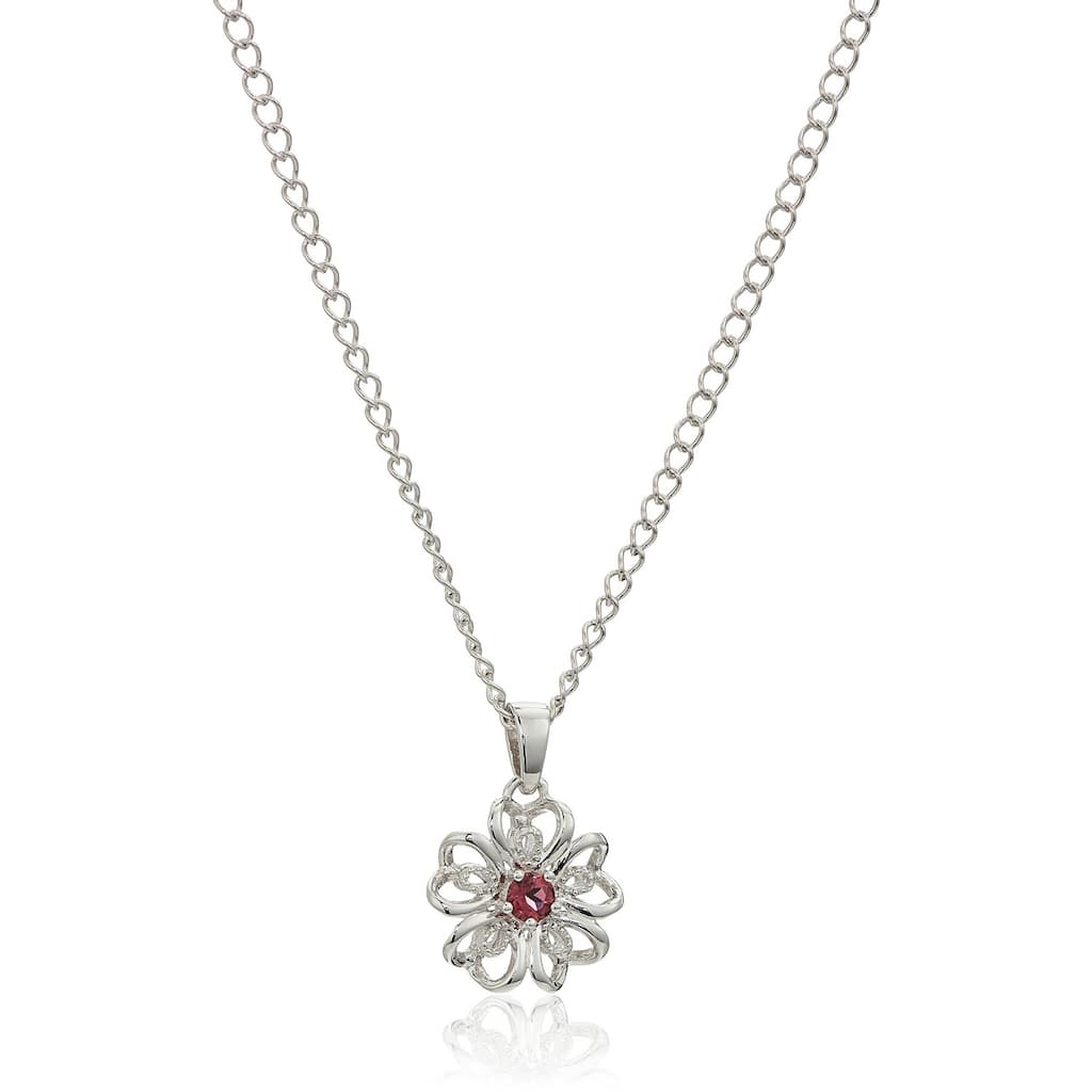 Sterling Silver Rhodolite Black Flower Pendant Necklace, 18"