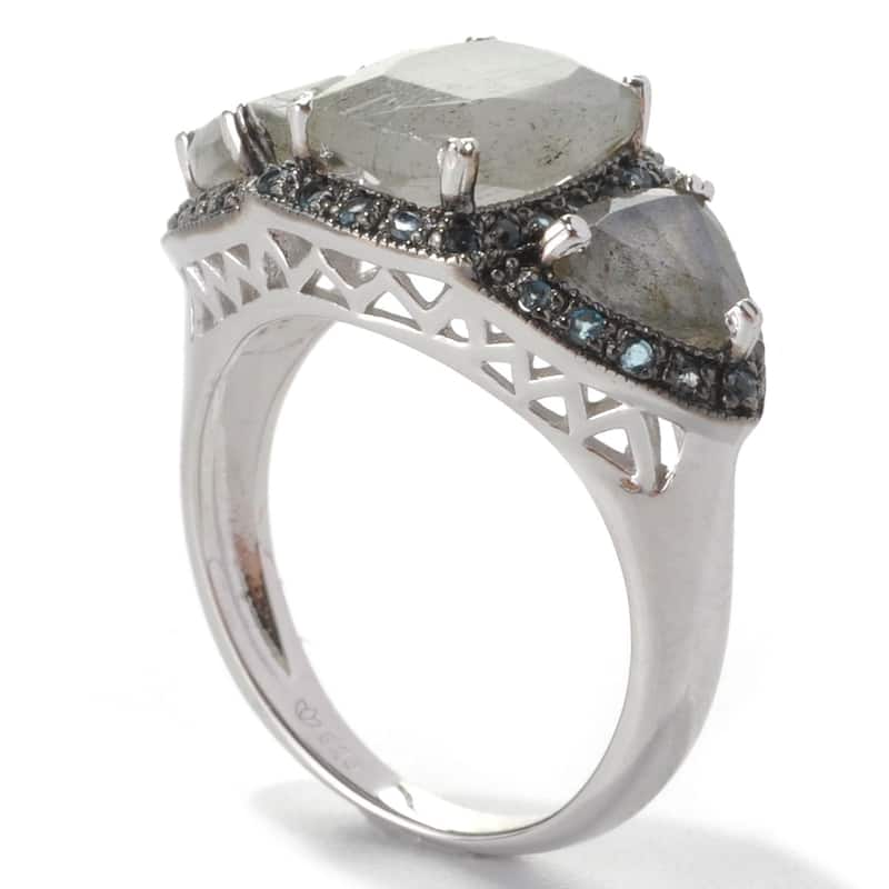Platinum o/ Silver 4.14ctw Labradorite Cocktail Ring